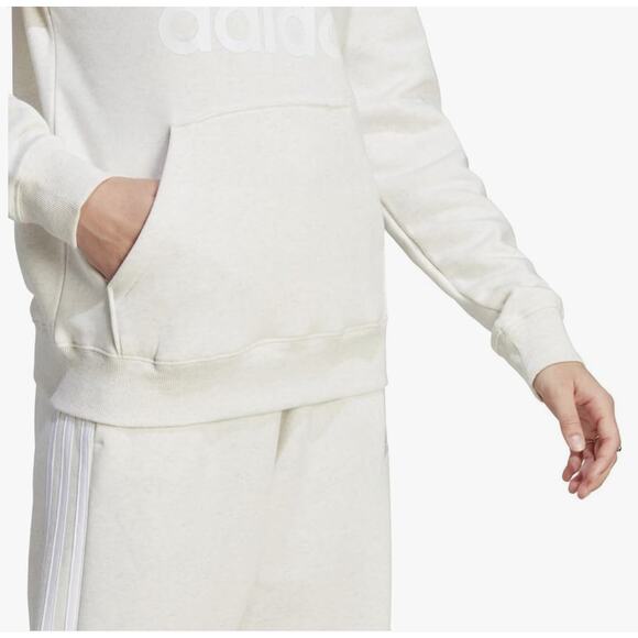 Adidas‎ Essentials Big Logo Regular Fleece Off-White Melange Hoodie Size Large - Picture 3 of 9